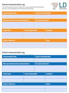 Picture of School Communication Log.